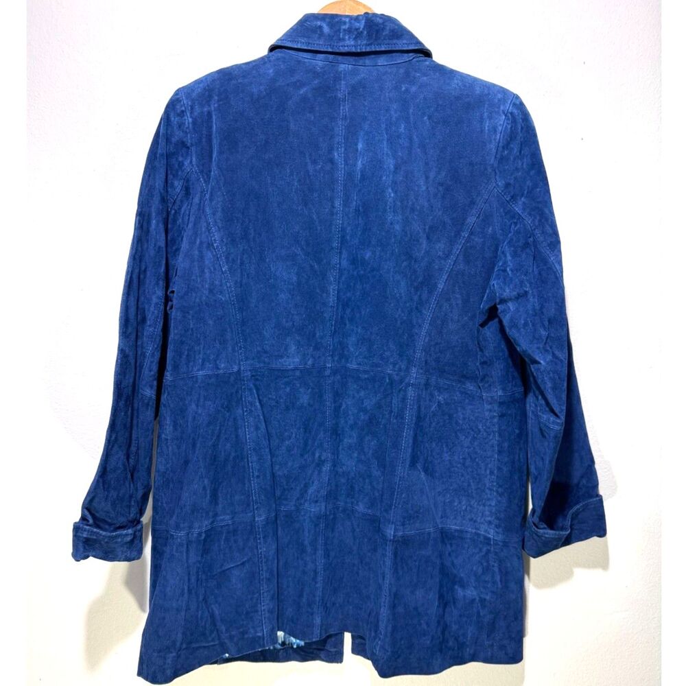 Dennis Basso 100% leather suede jacket rojal blue classic winter casual women L - Picture 2 of 8